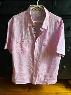 Men’s Light Pink Short-Sleeve Button-Down linen Shirt